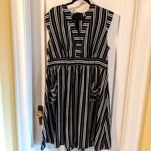 Black and white striped sleeveless midi dress size 18